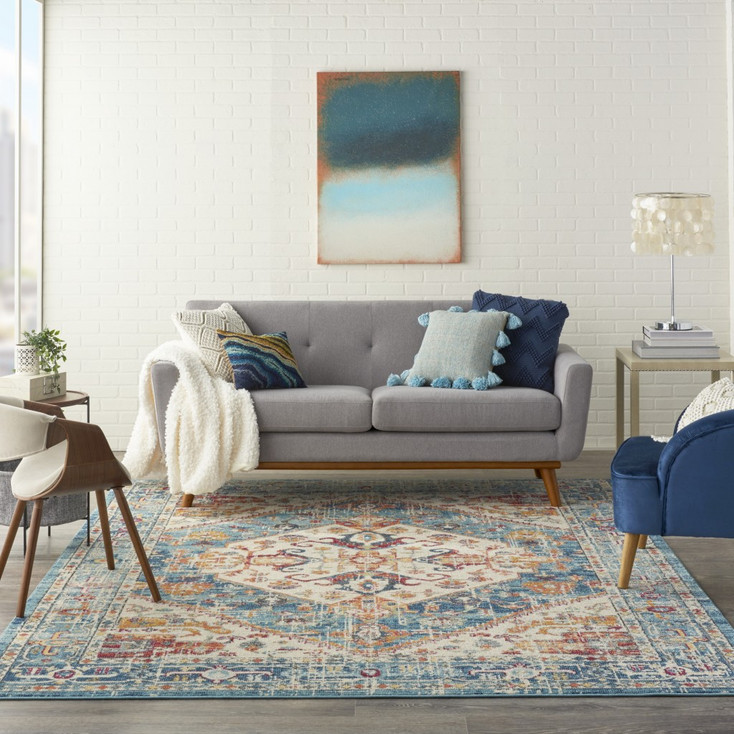 8' x 10' Blue & Ivory Power Loom Area Rug