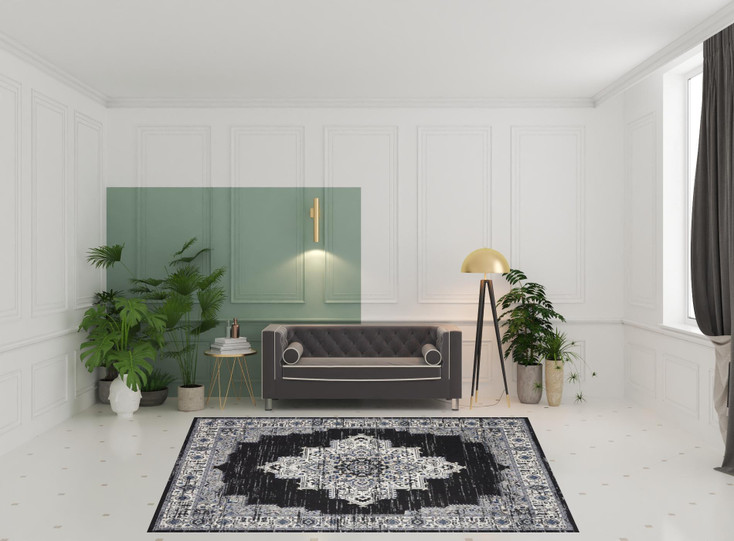 8' x 10' Black Floral Power Loom Distressed Area Rug