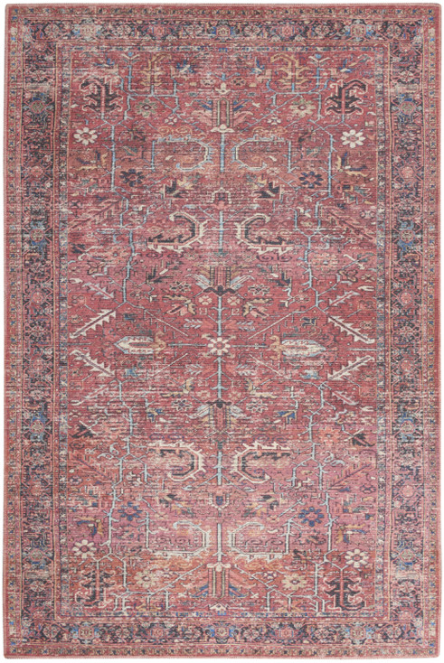 8' x 10' Red Floral Power Loom Distressed Area Rug