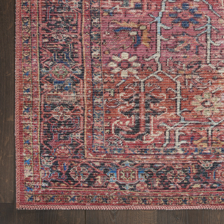 8' x 10' Red Floral Power Loom Distressed Area Rug