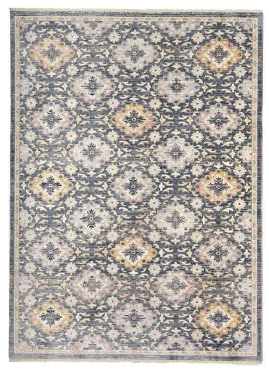 8' x 10' Blue and Gold Floral Stain Resistant Area Rug