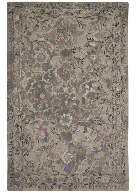 8' x 10' Taupe Gray and Purple Wool Abstract Tufted Handmade Stain Resistant Area Rug
