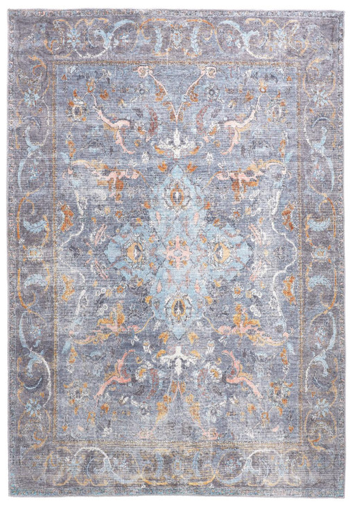 8' x 10' Blue Gray and Orange Floral Area Rug