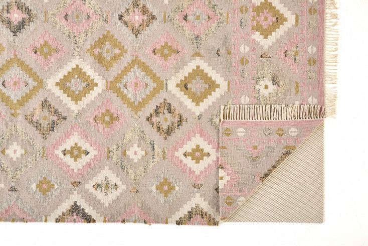 8' x 10' Pink Gold and Taupe Wool Geometric Dhurrie Flat Weave Handmade Area Rug