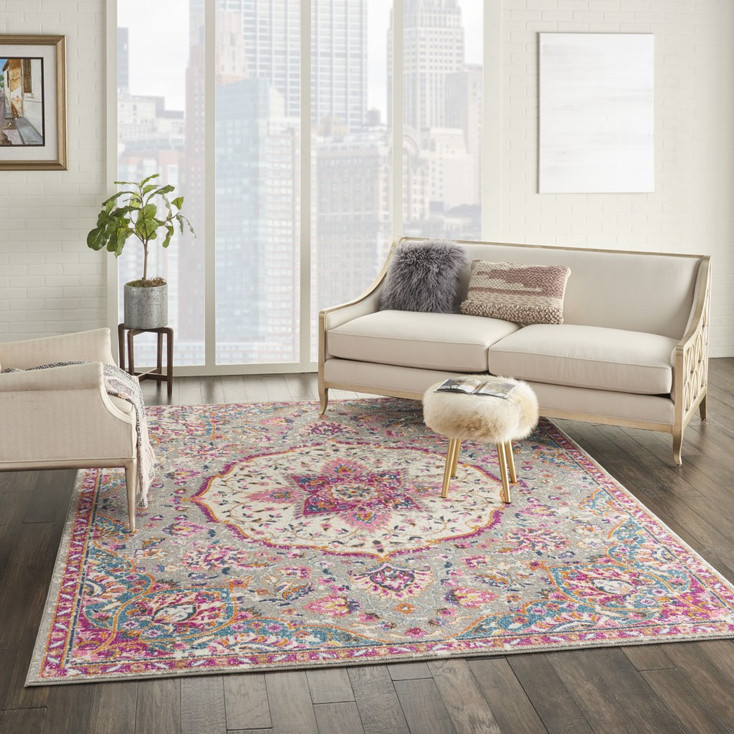 8' x 10' Pink and Gray Power Loom Area Rug