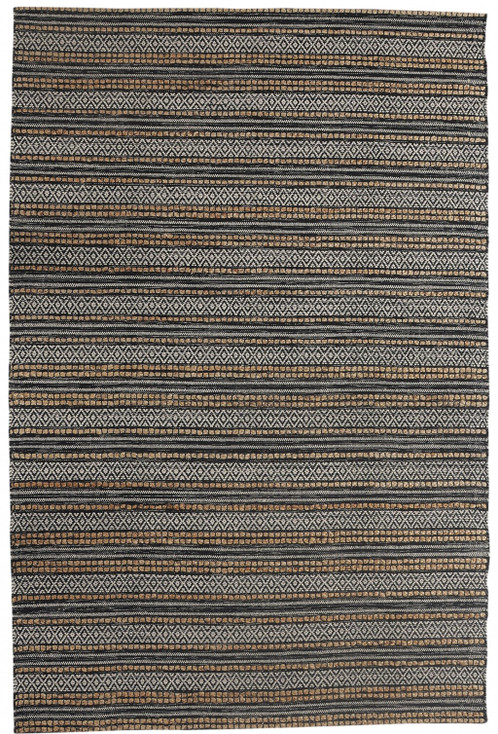 8' x 10' Black and Tan Decorative Striped Area Rug