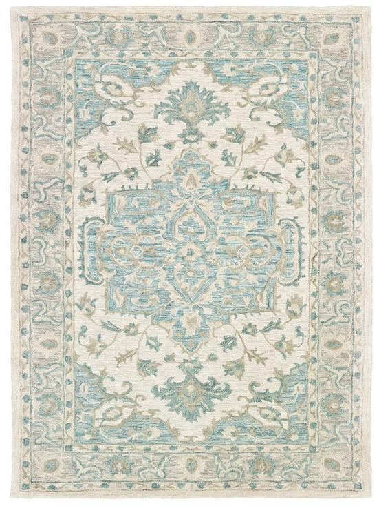 8' x 10' Turquoise and Cream Medallion Area Rug