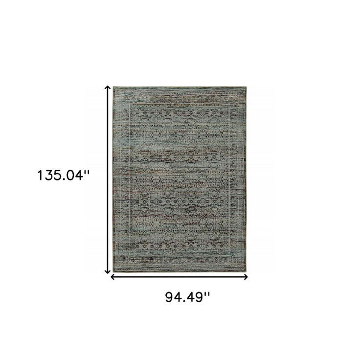 8' x 10' Blue & Purple Oriental Power Loom Stain Resistant Area Rug