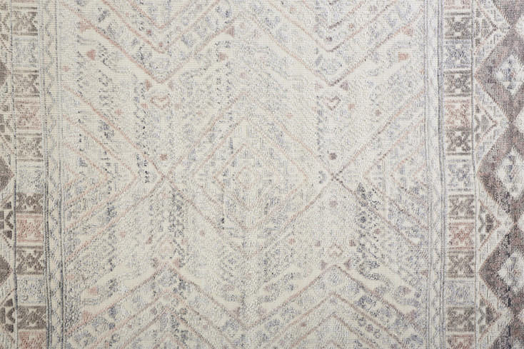 8' x 10' Gray Ivory and Pink Geometric Hand Knotted Area Rug