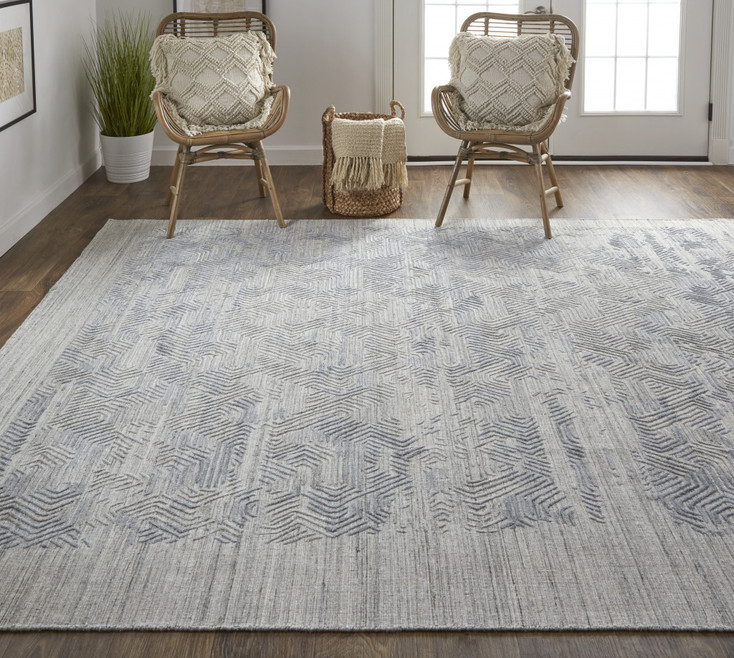 8' x 10' Gray and Blue Abstract Hand Woven Area Rug