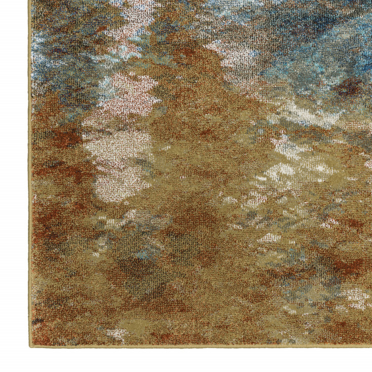 8' x 10' Blue Gold Teal Rust Grey and Beige Abstract Power Loom Stain Resistant Area Rug