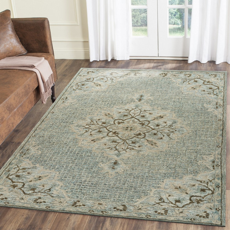 8' x 10' Blue Wool Hand Tufted Area Rug