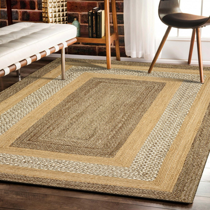 8' x 10' Tan Hand Braided Area Rug