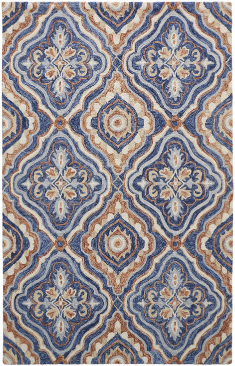 8' x 10' Blue Orange and Ivory Wool Floral Tufted Handmade Stain Resistant Area Rug
