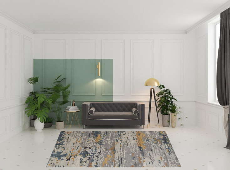 8' x 10' Gray Yellow and Blue Wool Abstract Tufted Handmade Stain Resistant Area Rug