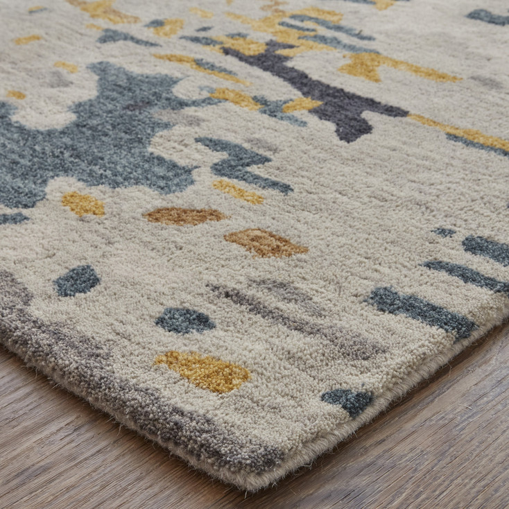 8' x 10' Gray Yellow and Blue Wool Abstract Tufted Handmade Stain Resistant Area Rug
