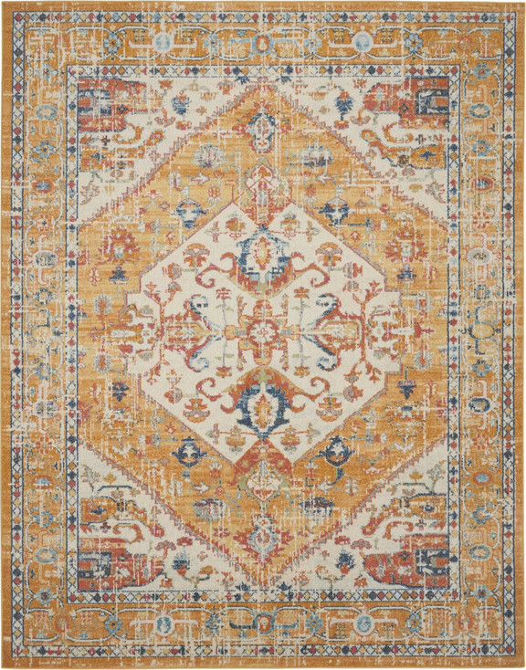 8' x 10' Yellow and Ivory Power Loom Area Rug