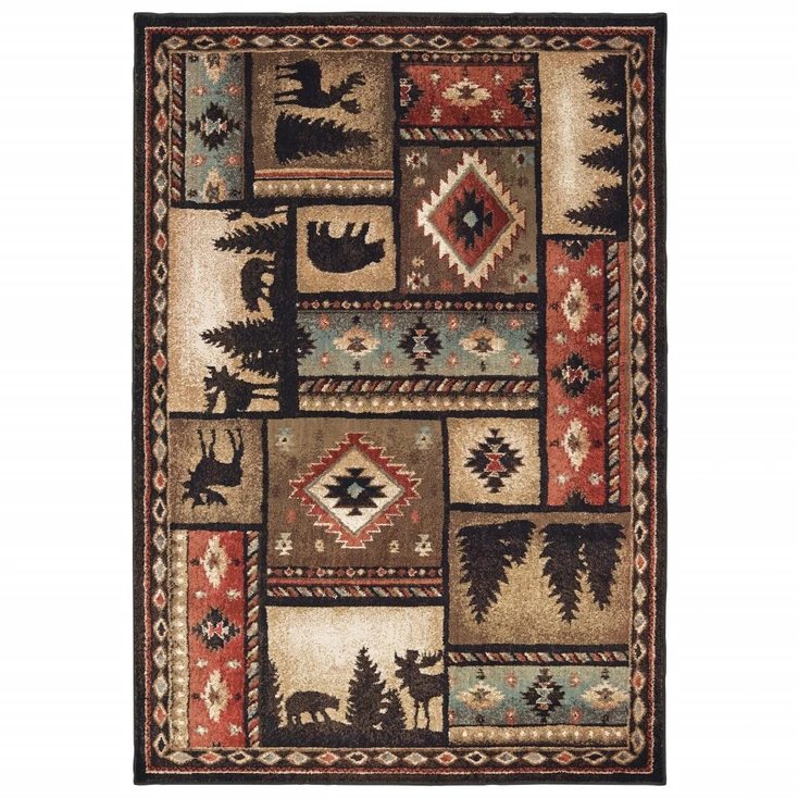 8' x 10' Black and Brown Nature Lodge Area Rug
