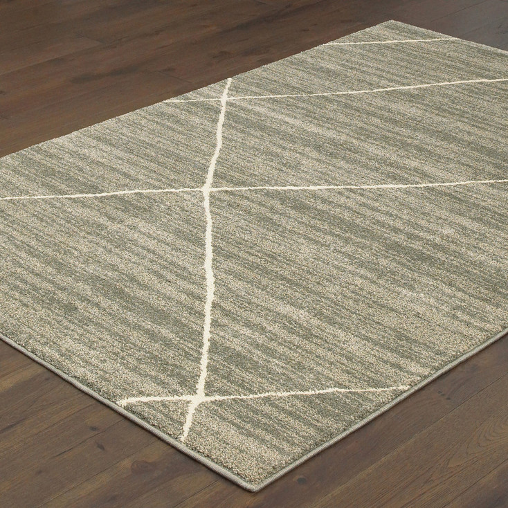 8' x 10' Grey and Ivory Geometric Power Loom Stain Resistant Area Rug