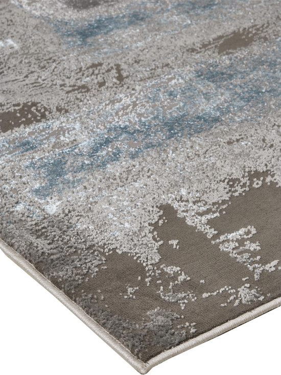 8' x 10' Gray Ivory & Blue Abstract Area Rug