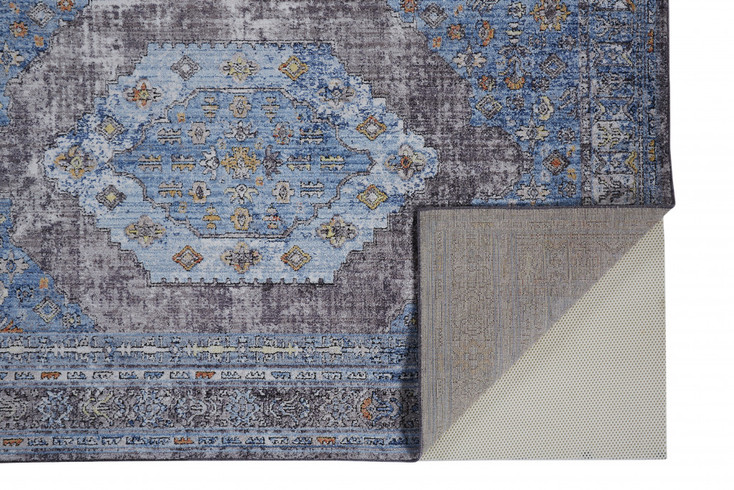 8' x 10' Blue Gray and Gold Floral Stain Resistant Area Rug