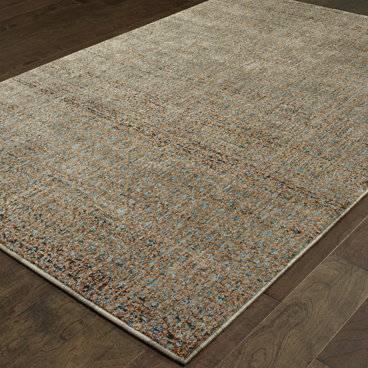 8' x 10' Silver Gold Rust and Blue Green Geometric Power Loom Stain Resistant Area Rug