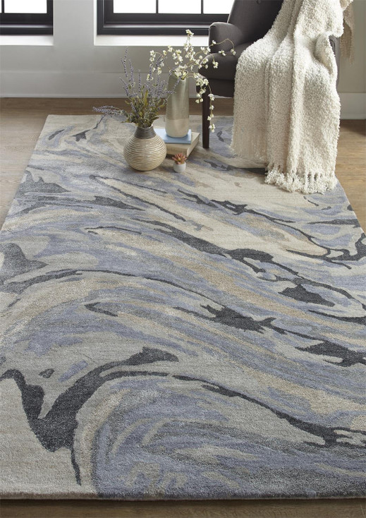 8' x 10' Blue Gray and Taupe Abstract Tufted Handmade Area Rug
