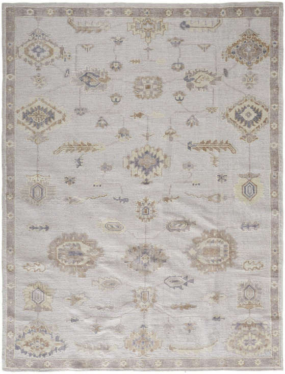 8' x 10' Ivory and Orange Floral Hand Knotted Stain Resistant Area Rug