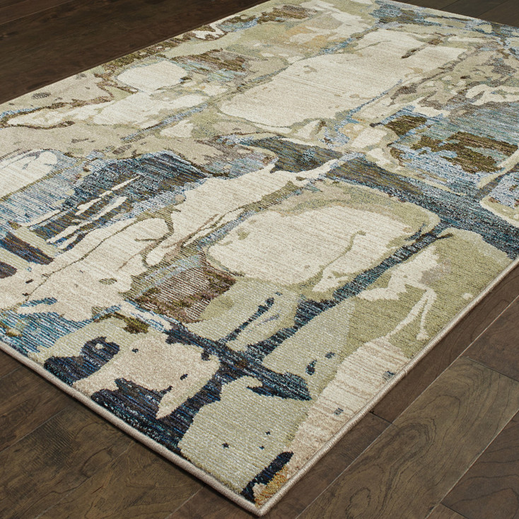 8' x 10' Blue and Grey Abstract Power Loom Stain Resistant Area Rug