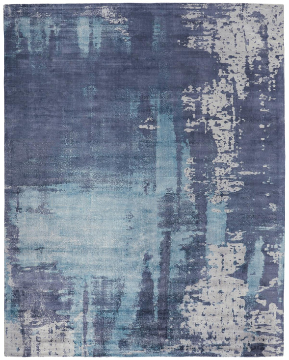 8' x 10' Blue and Ivory Abstract Hand Woven Area Rug