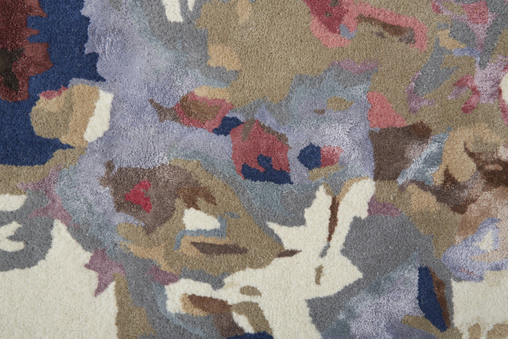 8' x 10' Blue Pink & Gray Wool Floral Tufted Handmade Area Rug