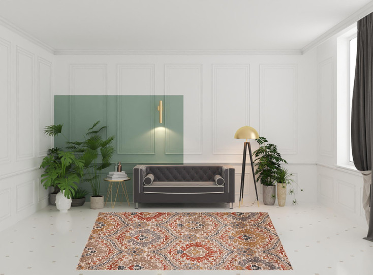 8' x 10' Ivory Orange and Gray Floral Stain Resistant Area Rug