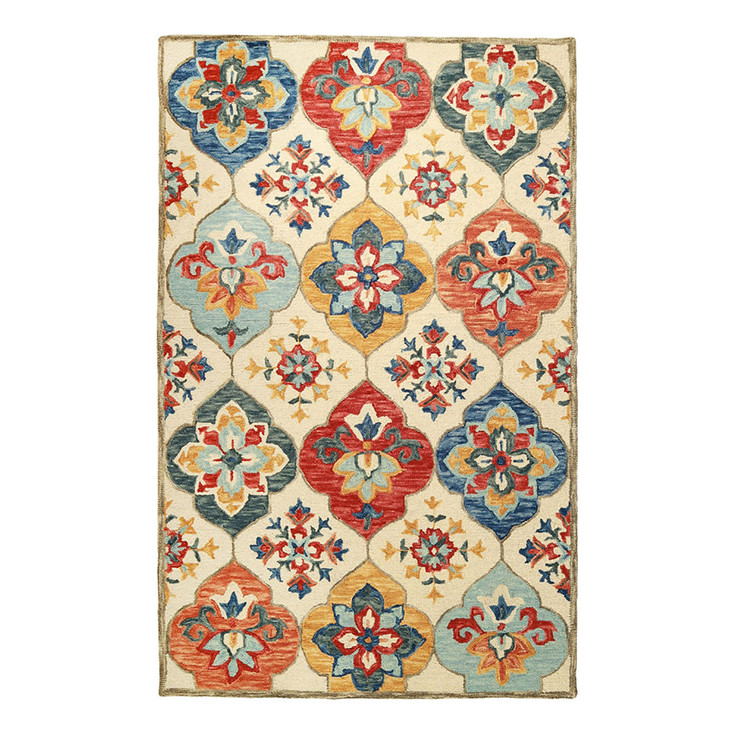 8' x 10' Cream and Rust Wool Geometric Tufted Stain Resistant Area Rug