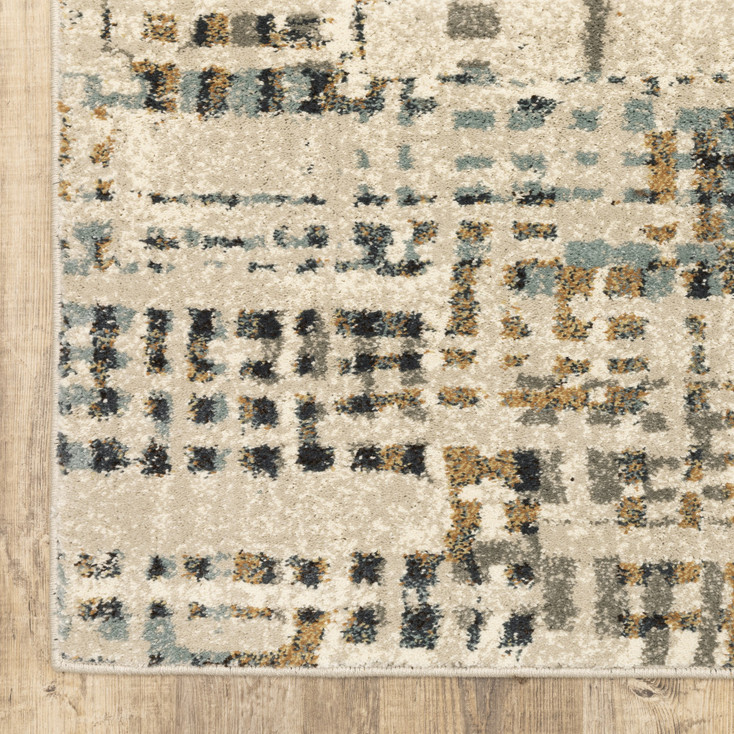 8' x 10' Beige Grey Blues Orange Yellow and Ivory Abstract Power Loom Area Rug