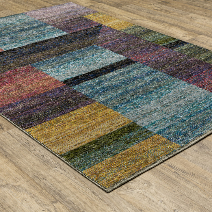 8' x 10' Purple Blue Teal Gold Green Red and Pink Geometric Power Loom Area Rug