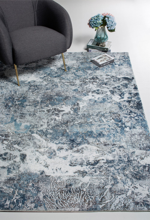 8' x 10' Blue and Gray Abstract Dhurrie Area Rug