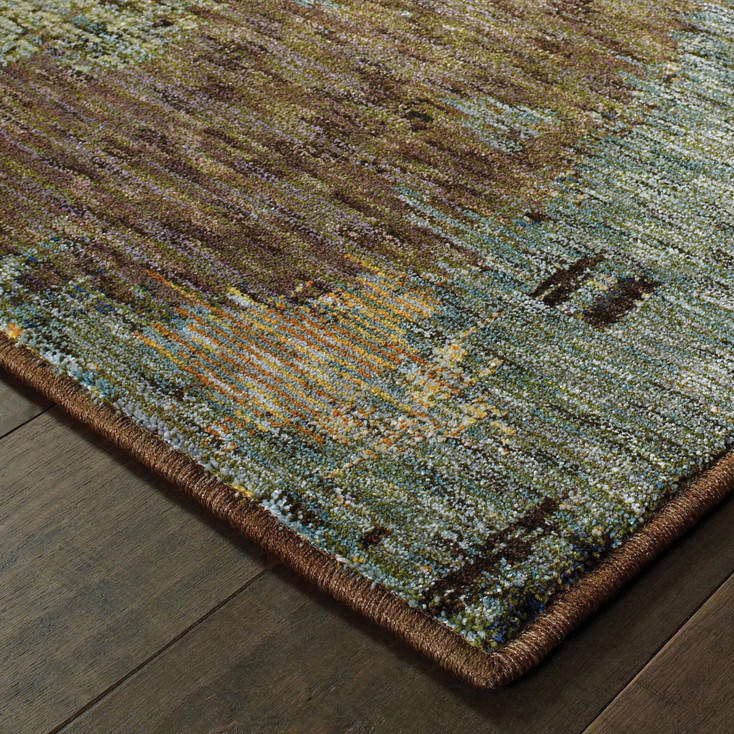 8' x 10' Blue and Brown Abstract Power Loom Stain Resistant Area Rug