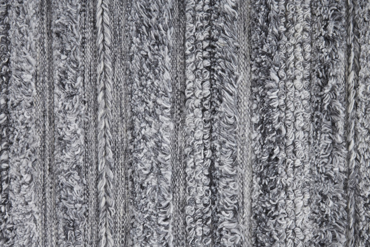 8' x 10' Gray and Ivory Striped Hand Woven Stain Resistant Area Rug