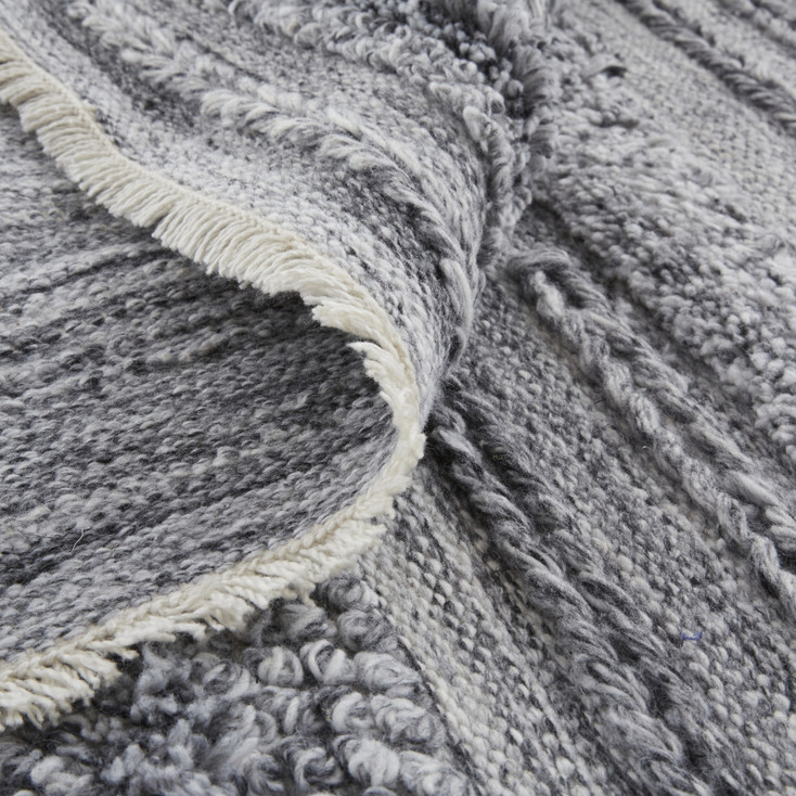 8' x 10' Gray and Ivory Striped Hand Woven Stain Resistant Area Rug