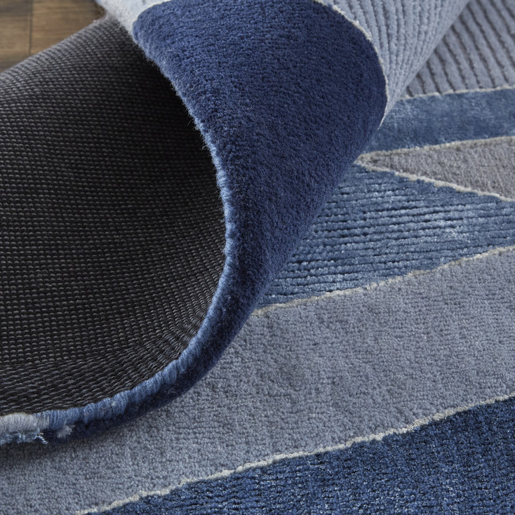 8' x 10' Blue & Silver Wool Geometric Tufted Handmade Area Rug