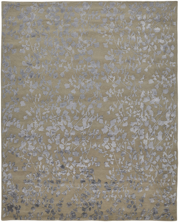 8' x 10' Tan Silver and Gray Wool Floral Tufted Handmade Area Rug
