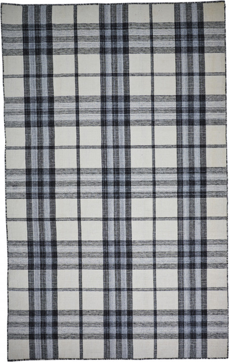8' x 10' Ivory Blue and Black Abstract Hand Woven Stain Resistant Area Rug
