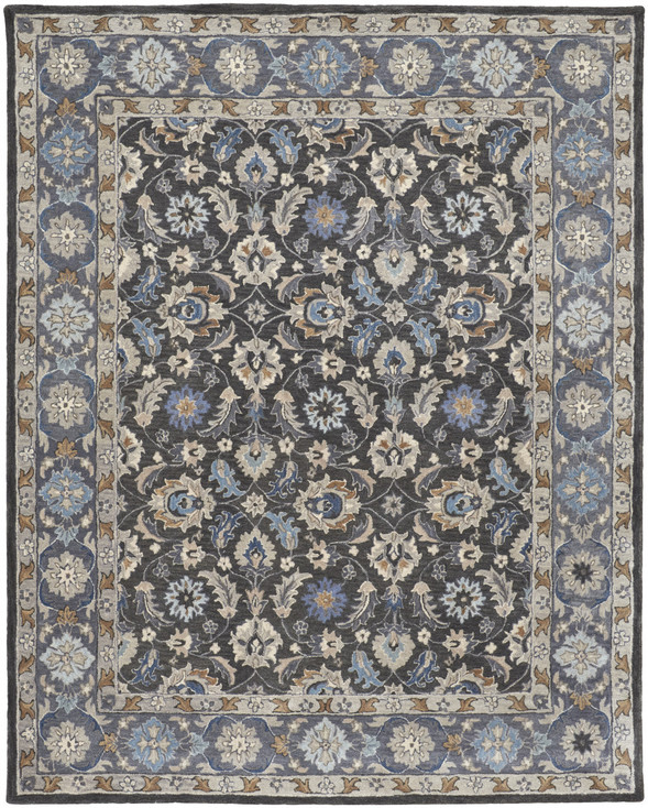 8' x 10' Taupe Blue and Ivory Wool Floral Tufted Handmade Stain Resistant Area Rug