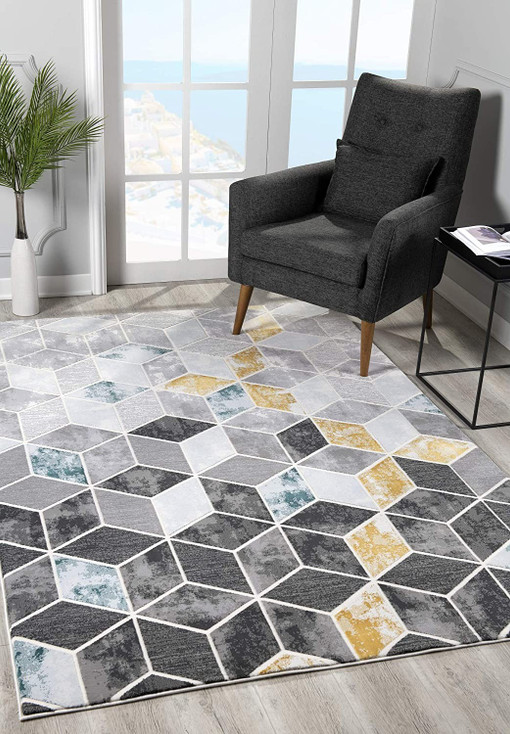 8' x 10' Gray Geometric Power Loom Area Rug