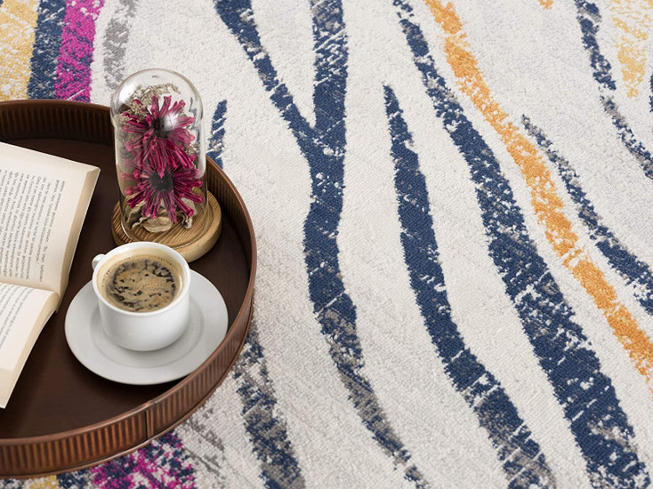8' x 10' Blue and Gold Camouflage Dhurrie Area Rug