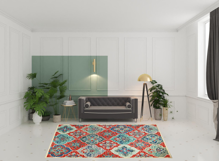 8' x 10' Blue and Rust Wool Geometric Tufted Stain Resistant Area Rug