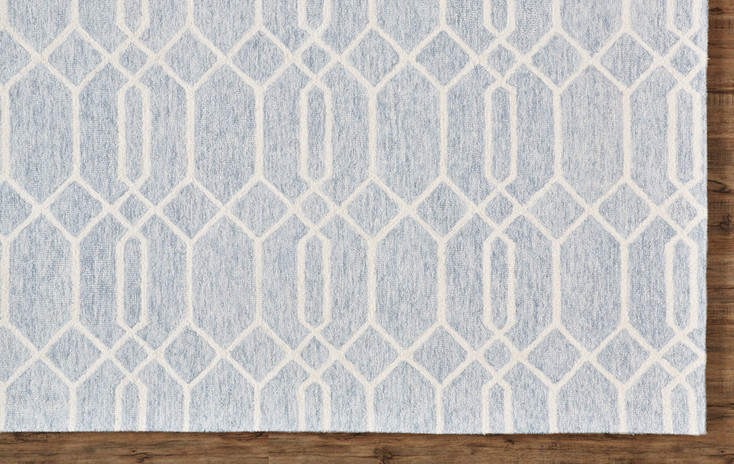8' x 10' Blue and Ivory Wool Geometric Tufted Handmade Stain Resistant Area Rug