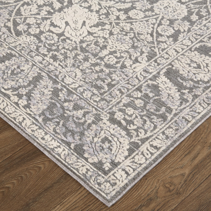 8' x 10' Taupe and Ivory Floral Power Loom Area Rug