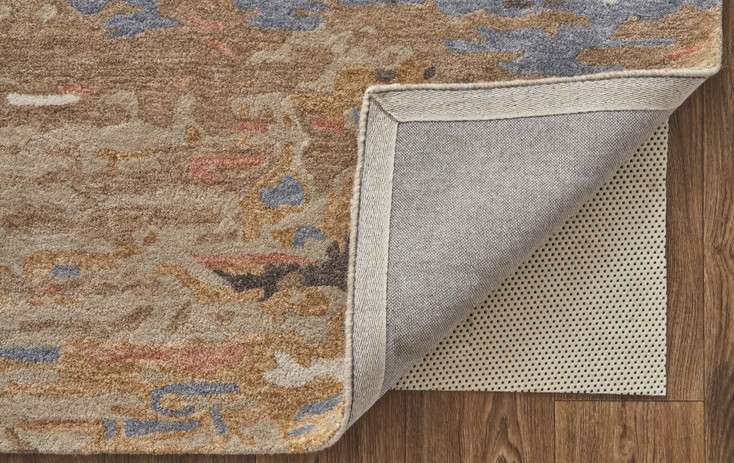 8' x 10' Tan and Blue Wool Abstract Tufted Handmade Stain Resistant Area Rug