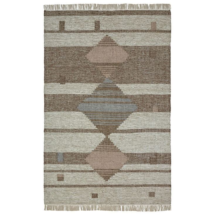 8' x 10' Grey Geometric Flat Weave Handmade Stain Resistant Area Rug with Fringe